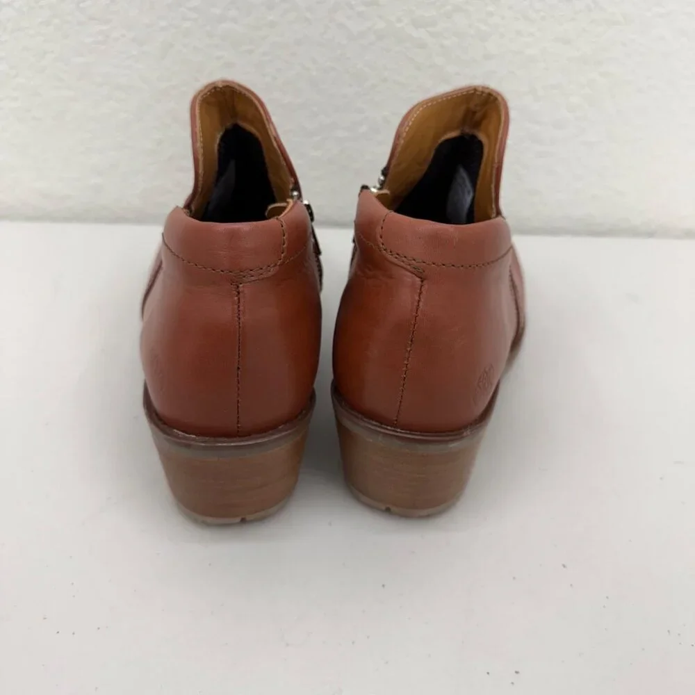 Xena Gravity Cognac Brown Leather Safety Toe Heel Booties Shoes Womens size 10 - Picture 3 of 9
